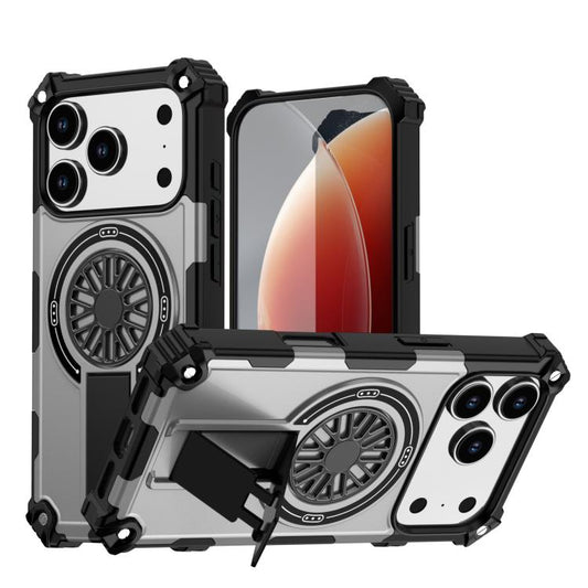 For iPhone 17 Pro Shockproof Kickstand Metallic Shaft MagSafe Phone Case(Silver) - iPhone 17 Pro Cases by buy2fix | Online Shopping UK | buy2fix