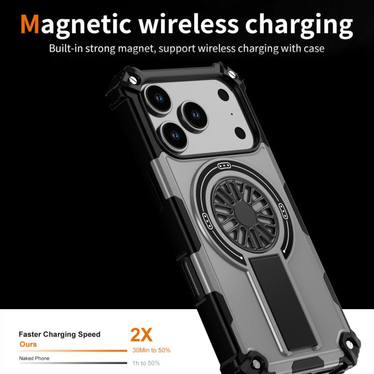 For iPhone 17 Pro Shockproof Kickstand Metallic Shaft MagSafe Phone Case(Silver) - iPhone 17 Pro Cases by buy2fix | Online Shopping UK | buy2fix