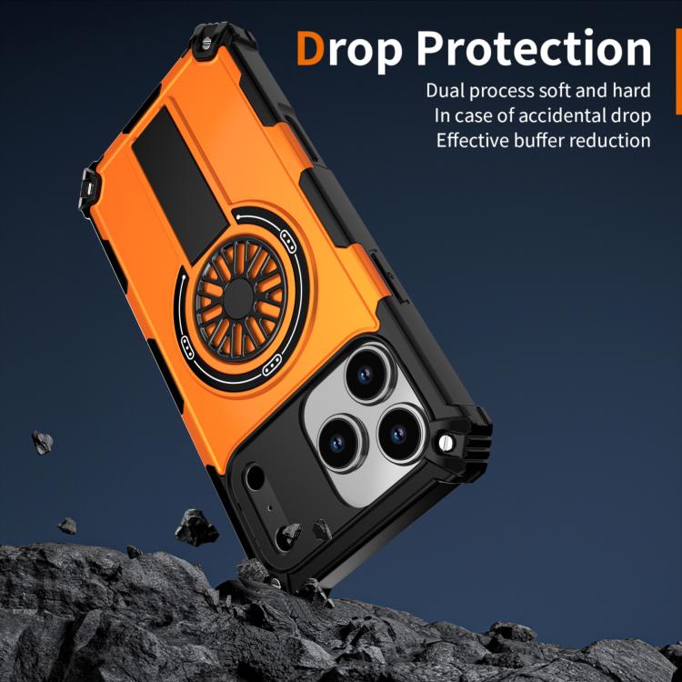 For iPhone 17 Pro Shockproof Kickstand Metallic Shaft MagSafe Phone Case(Orange) - iPhone 17 Pro Cases by buy2fix | Online Shopping UK | buy2fix