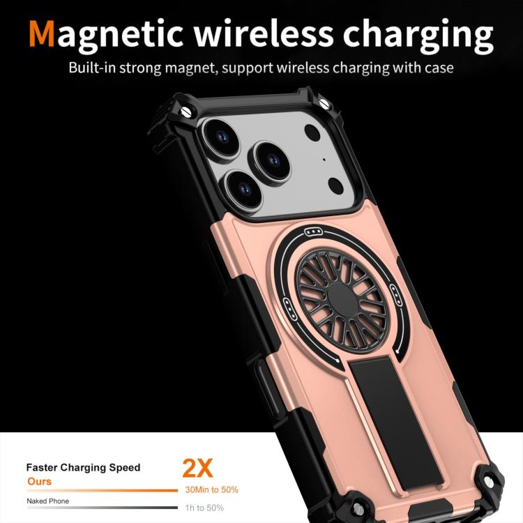 For iPhone 17 Pro Shockproof Kickstand Metallic Shaft MagSafe Phone Case(Rose Gold) - iPhone 17 Pro Cases by buy2fix | Online Shopping UK | buy2fix