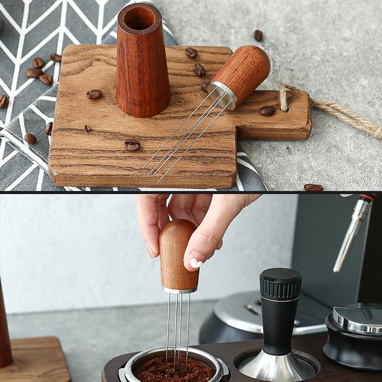 Solid Wood Stand Stainless Steel Coffee Loose Powder Needle(Red Brown) - Coffee Machine Parts by buy2fix | Online Shopping UK | buy2fix