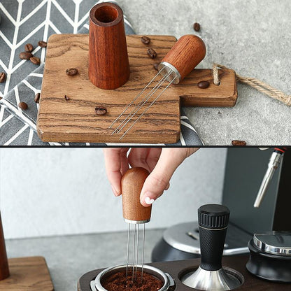 Solid Wood Stand Stainless Steel Coffee Loose Powder Needle(Red Brown) - Coffee Machine Parts by buy2fix | Online Shopping UK | buy2fix