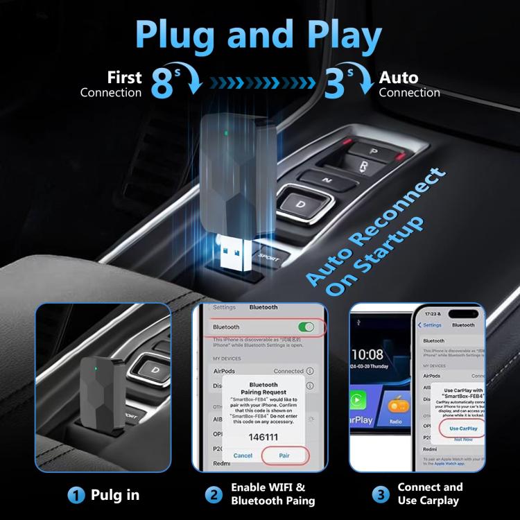 2 in 1 USB Wired to Wireless Car CarPlay / Android Auto Box Adapter(Black) - Bluetooth Adapters by buy2fix | Online Shopping UK | buy2fix