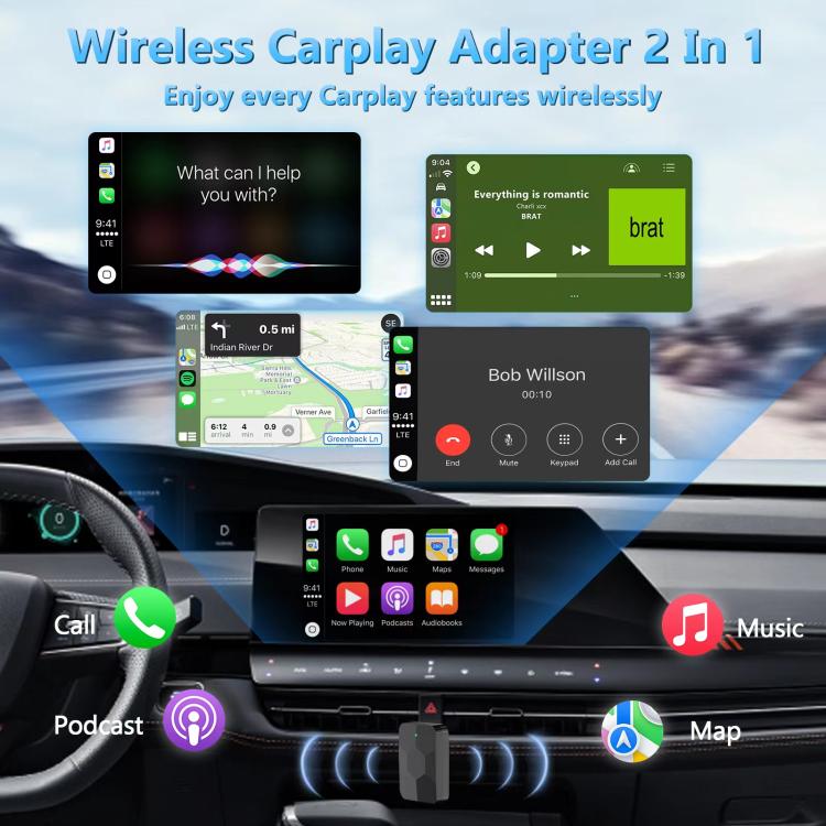 2 in 1 USB Wired to Wireless Car CarPlay / Android Auto Box Adapter(Black) - Bluetooth Adapters by buy2fix | Online Shopping UK | buy2fix