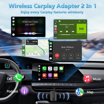 2 in 1 USB Wired to Wireless Car CarPlay / Android Auto Box Adapter(Black) - Bluetooth Adapters by buy2fix | Online Shopping UK | buy2fix