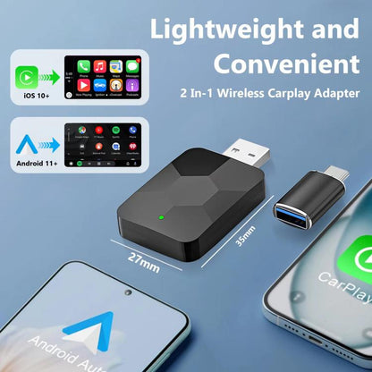 2 in 1 USB Wired to Wireless Car CarPlay / Android Auto Box Adapter(Black) - Bluetooth Adapters by buy2fix | Online Shopping UK | buy2fix