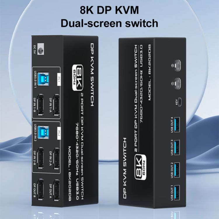 FJGEAR FJ-8K202DB 8K 60Hz DP Monitor KVM Switch(UK Plug) - Switch by buy2fix | Online Shopping UK | buy2fix
