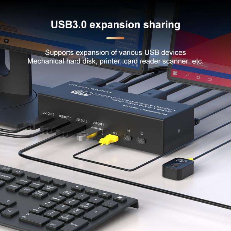 FJGEAR FJ-8K202DB 8K 60Hz DP Monitor KVM Switch(UK Plug) - Switch by buy2fix | Online Shopping UK | buy2fix