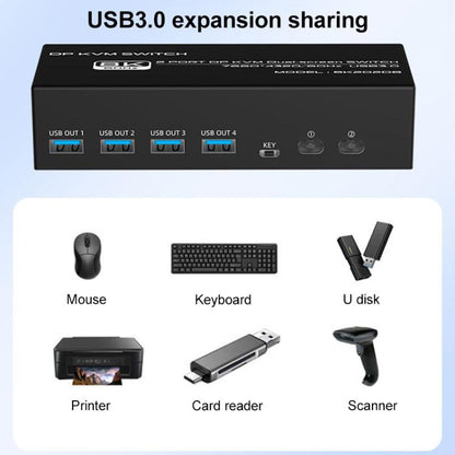 FJGEAR FJ-8K202DB 8K 60Hz DP Monitor KVM Switch(US Plug) - Switch by buy2fix | Online Shopping UK | buy2fix