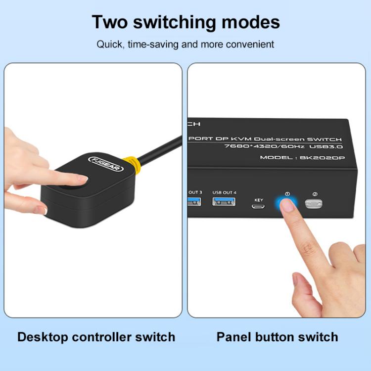 FJGEAR FJ-8K202DP 8K 60Hz DP USB3.0 Monitor KVM Switch(UK Plug) - Switch by buy2fix | Online Shopping UK | buy2fix