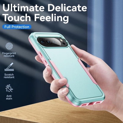 For Google Pixel 10 Pro XL Pioneer Armor Heavy Duty PC + TPU Phone Case(Green+Pink) - Google Cases by buy2fix | Online Shopping UK | buy2fix