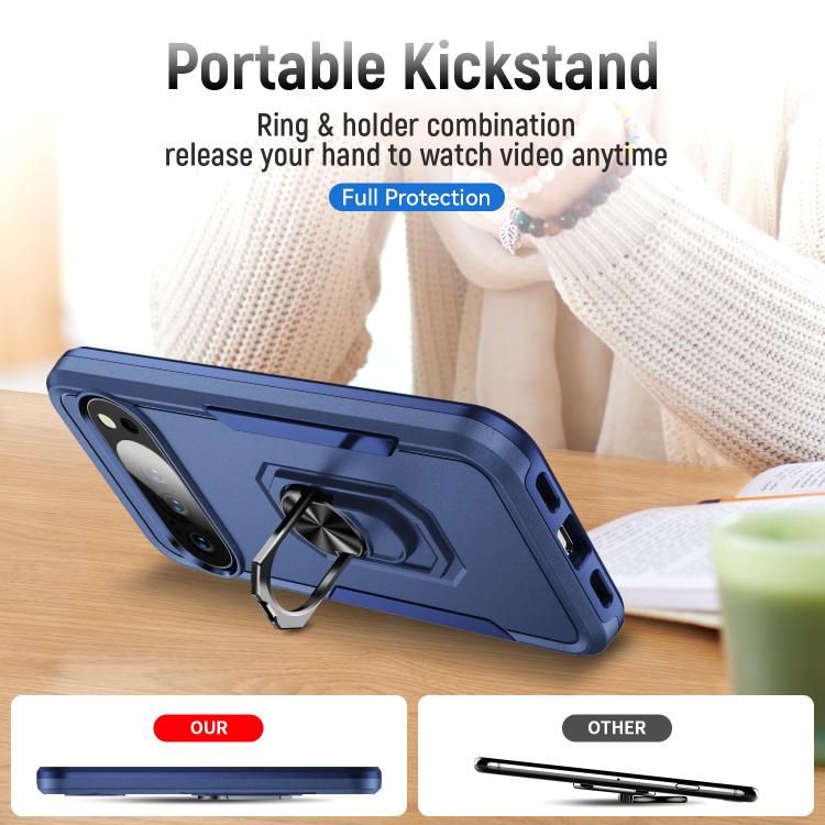 For Google Pixel 10 Pro XL Pioneer Armor Heavy Duty PC + TPU Phone Case with Holder(Blue) - Google Cases by buy2fix | Online Shopping UK | buy2fix