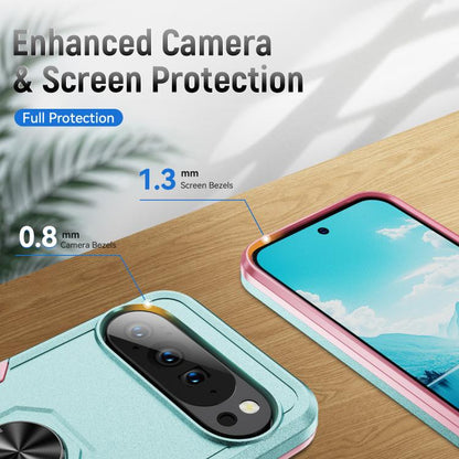 For Google Pixel 10 Pro XL Pioneer Armor Heavy Duty PC + TPU Phone Case with Holder(Green+Pink) - Google Cases by buy2fix | Online Shopping UK | buy2fix