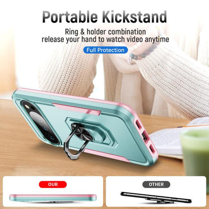 For Google Pixel 10 Pro XL Pioneer Armor Heavy Duty PC + TPU Phone Case with Holder(Green+Pink) - Google Cases by buy2fix | Online Shopping UK | buy2fix