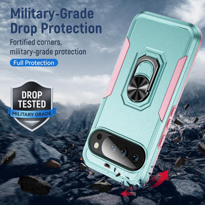 For Google Pixel 10 Pro XL Pioneer Armor Heavy Duty PC + TPU Phone Case with Holder(Green+Pink) - Google Cases by buy2fix | Online Shopping UK | buy2fix