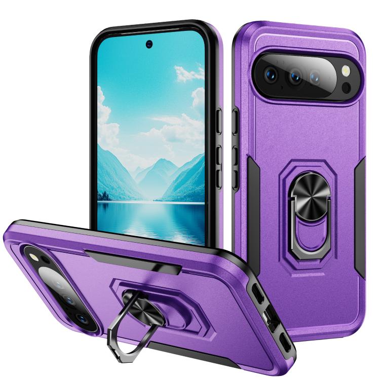 For Google Pixel 10 Pro XL Pioneer Armor Heavy Duty PC + TPU Phone Case with Holder(Purple+Black) - Google Cases by buy2fix | Online Shopping UK | buy2fix