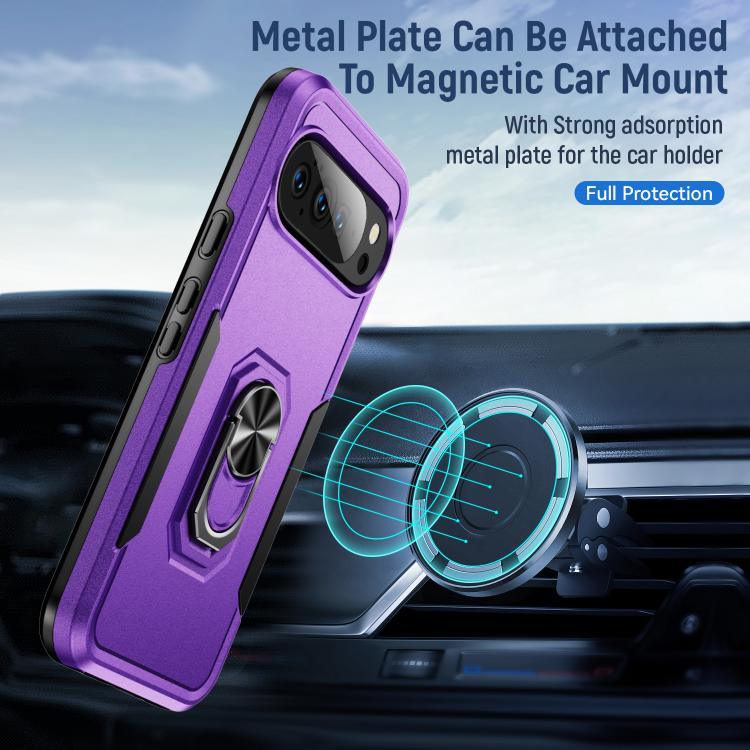 For Google Pixel 10 Pro XL Pioneer Armor Heavy Duty PC + TPU Phone Case with Holder(Purple+Black) - Google Cases by buy2fix | Online Shopping UK | buy2fix