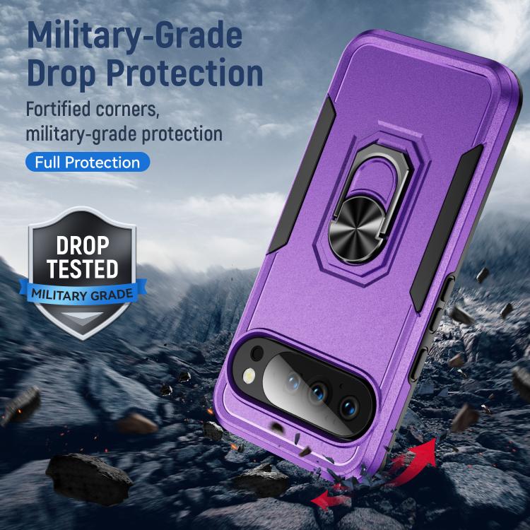 For Google Pixel 10 Pro XL Pioneer Armor Heavy Duty PC + TPU Phone Case with Holder(Purple+Black) - Google Cases by buy2fix | Online Shopping UK | buy2fix