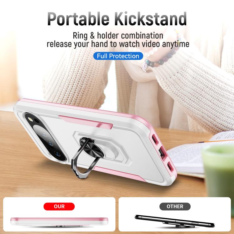 For Google Pixel 10 Pro Pioneer Armor Heavy Duty PC + TPU Phone Case with Holder(White+Pink) - Google Cases by buy2fix | Online Shopping UK | buy2fix