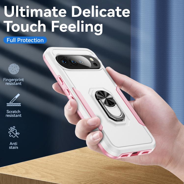 For Google Pixel 10 Pro Pioneer Armor Heavy Duty PC + TPU Phone Case with Holder(White+Pink) - Google Cases by buy2fix | Online Shopping UK | buy2fix