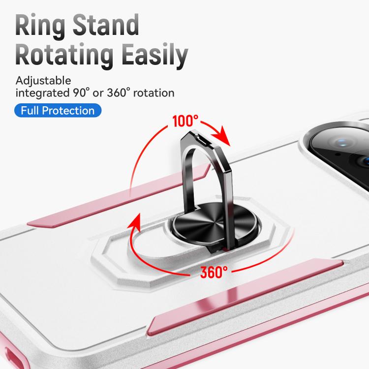 For Google Pixel 10 Pro Pioneer Armor Heavy Duty PC + TPU Phone Case with Holder(White+Pink) - Google Cases by buy2fix | Online Shopping UK | buy2fix