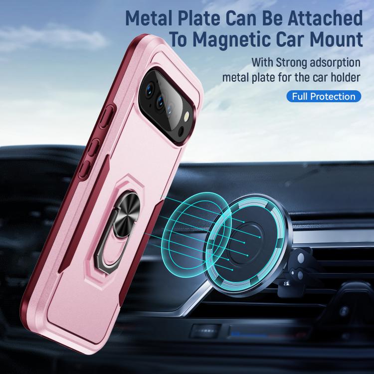 For Google Pixel 10 Pro Pioneer Armor Heavy Duty PC + TPU Phone Case with Holder(Pink+Rose Red) - Google Cases by buy2fix | Online Shopping UK | buy2fix