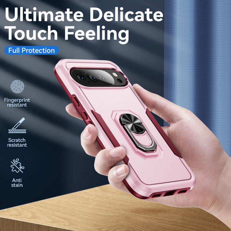 For Google Pixel 10 Pro Pioneer Armor Heavy Duty PC + TPU Phone Case with Holder(Pink+Rose Red) - Google Cases by buy2fix | Online Shopping UK | buy2fix