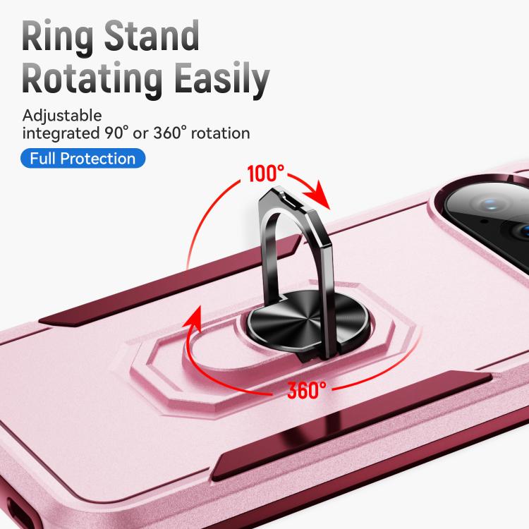 For Google Pixel 10 Pro Pioneer Armor Heavy Duty PC + TPU Phone Case with Holder(Pink+Rose Red) - Google Cases by buy2fix | Online Shopping UK | buy2fix