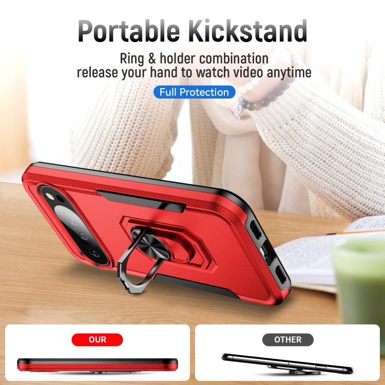For Google Pixel 10 Pro Pioneer Armor Heavy Duty PC + TPU Phone Case with Holder(Red+Black) - Google Cases by buy2fix | Online Shopping UK | buy2fix