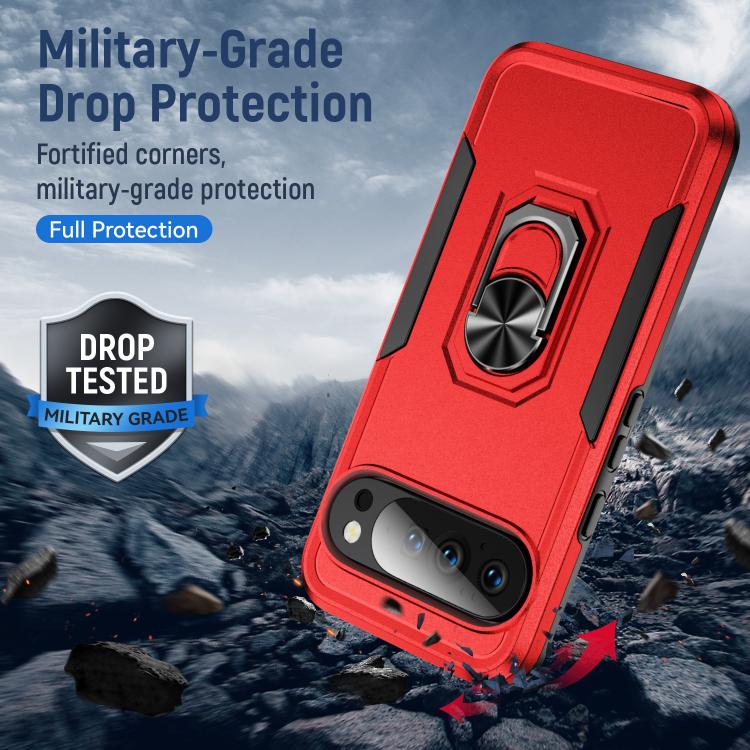 For Google Pixel 10 Pro Pioneer Armor Heavy Duty PC + TPU Phone Case with Holder(Red+Black) - Google Cases by buy2fix | Online Shopping UK | buy2fix