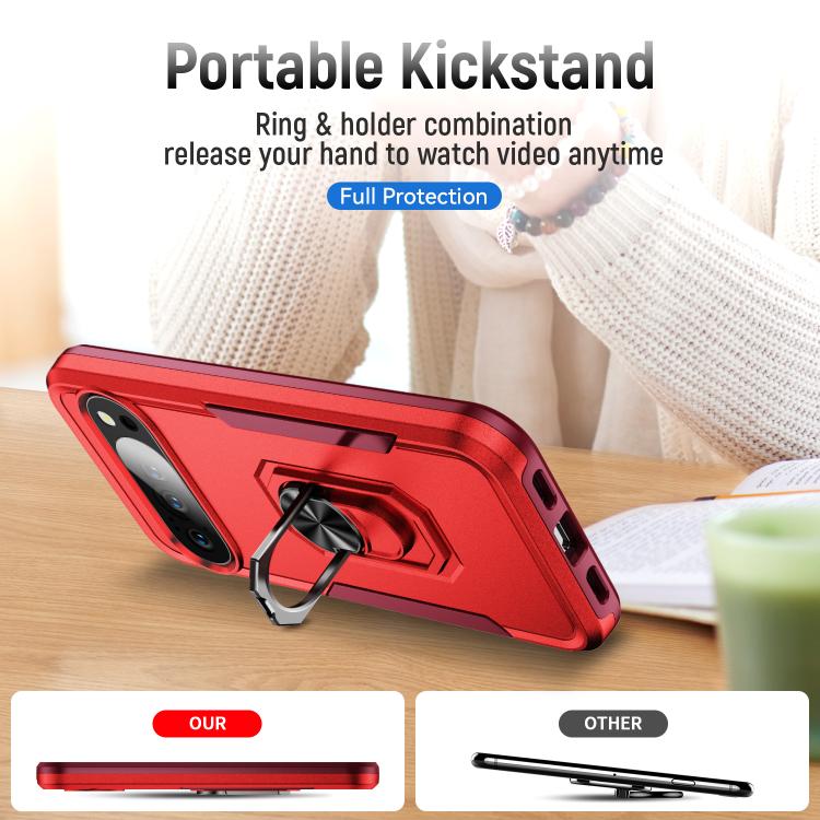 For Google Pixel 10 Pro Pioneer Armor Heavy Duty PC + TPU Phone Case with Holder(Red+Rose Red) - Google Cases by buy2fix | Online Shopping UK | buy2fix