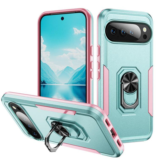 For Google Pixel 10 Pro Pioneer Armor Heavy Duty PC + TPU Phone Case with Holder(Green+Pink) - Google Cases by buy2fix | Online Shopping UK | buy2fix