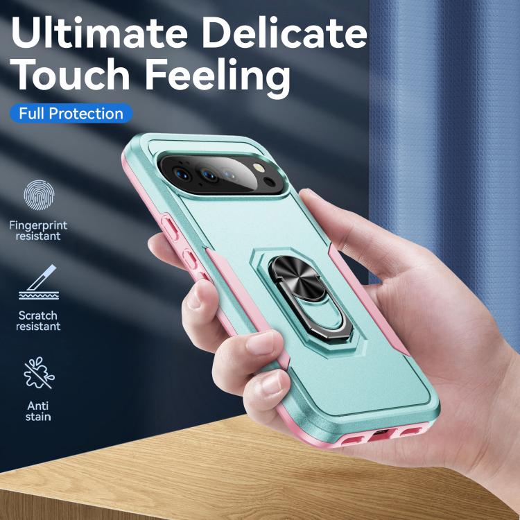 For Google Pixel 10 Pro Pioneer Armor Heavy Duty PC + TPU Phone Case with Holder(Green+Pink) - Google Cases by buy2fix | Online Shopping UK | buy2fix