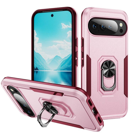 For Google Pixel 10 Pioneer Armor Heavy Duty PC + TPU Phone Case with Holder(Pink+Rose Red) - Google Cases by buy2fix | Online Shopping UK | buy2fix