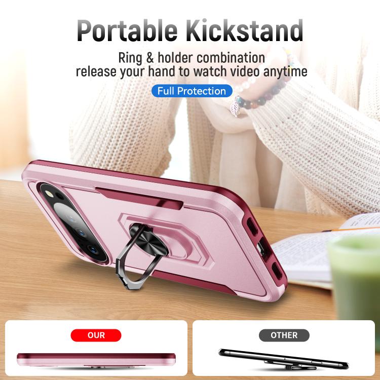 For Google Pixel 10 Pioneer Armor Heavy Duty PC + TPU Phone Case with Holder(Pink+Rose Red) - Google Cases by buy2fix | Online Shopping UK | buy2fix
