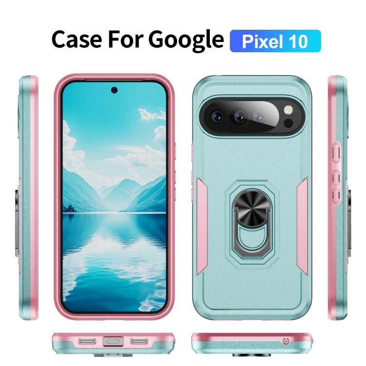 For Google Pixel 10 Pioneer Armor Heavy Duty PC + TPU Phone Case with Holder(Green+Pink) - Google Cases by buy2fix | Online Shopping UK | buy2fix
