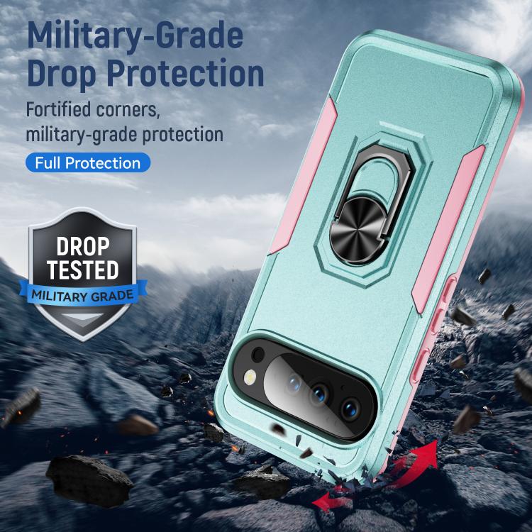 For Google Pixel 10 Pioneer Armor Heavy Duty PC + TPU Phone Case with Holder(Green+Pink) - Google Cases by buy2fix | Online Shopping UK | buy2fix