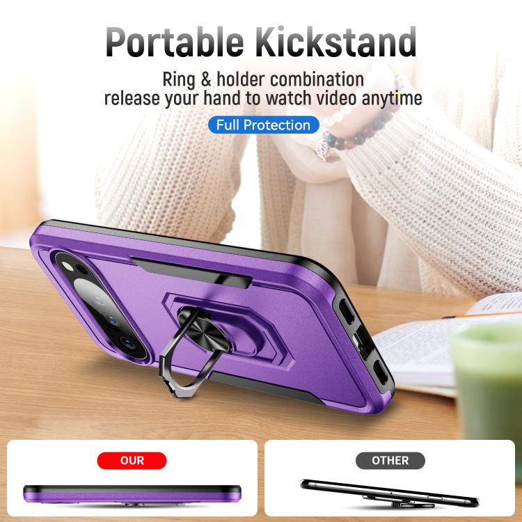 For Google Pixel 10 Pioneer Armor Heavy Duty PC + TPU Phone Case with Holder(Purple+Black) - Google Cases by buy2fix | Online Shopping UK | buy2fix