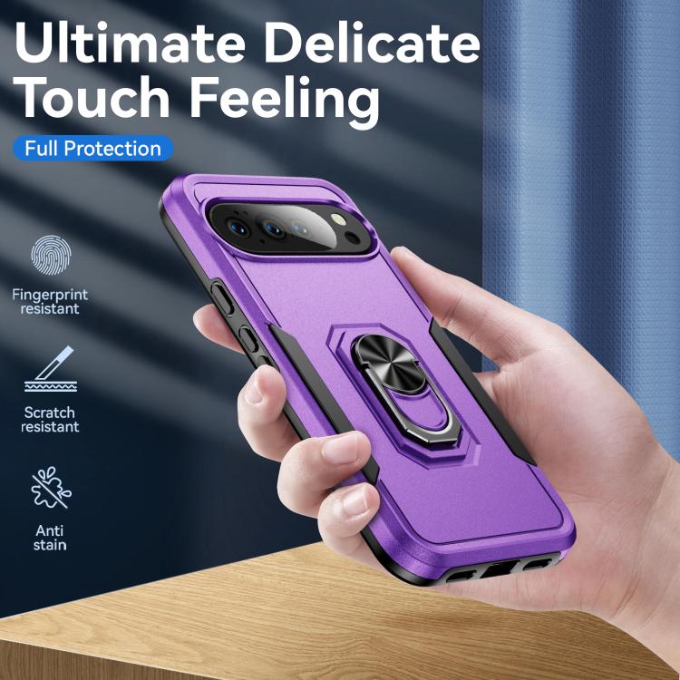 For Google Pixel 10 Pioneer Armor Heavy Duty PC + TPU Phone Case with Holder(Purple+Black) - Google Cases by buy2fix | Online Shopping UK | buy2fix