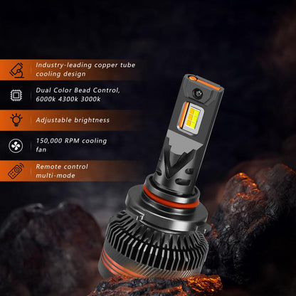 9005 2pcs/Pack 60W 8000LM 6000K Three Color Remote Control Car LED Headlight Bulb - LED Headlamps by buy2fix | Online Shopping UK | buy2fix