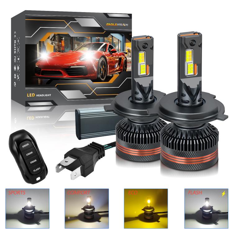 H4 2pcs/Pack 60W 8000LM 6000K Three Color Remote Control Car LED Headlight Bulb - LED Headlamps by buy2fix | Online Shopping UK | buy2fix
