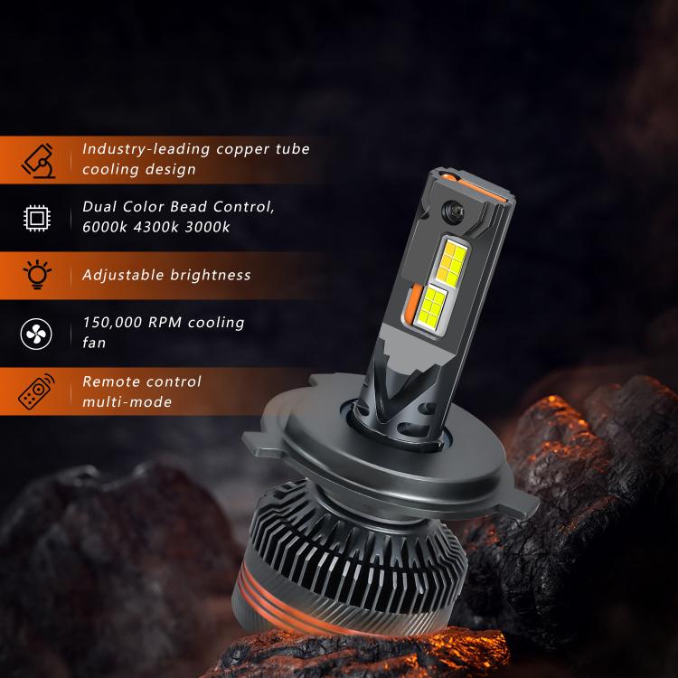 H4 2pcs/Pack 60W 8000LM 6000K Three Color Remote Control Car LED Headlight Bulb - LED Headlamps by buy2fix | Online Shopping UK | buy2fix