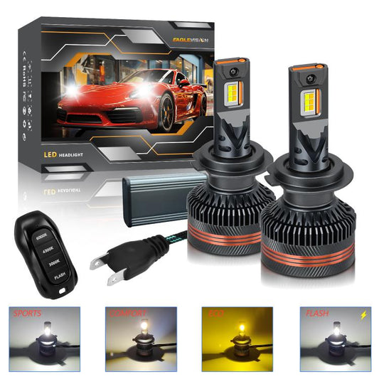 H7 2pcs/Pack 60W 8000LM 6000K Three Color Remote Control Car LED Headlight Bulb - LED Headlamps by buy2fix | Online Shopping UK | buy2fix