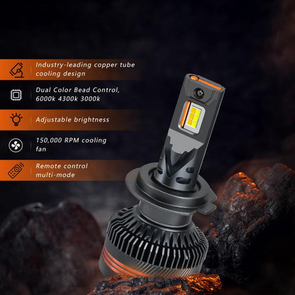 H7 2pcs/Pack 60W 8000LM 6000K Three Color Remote Control Car LED Headlight Bulb - LED Headlamps by buy2fix | Online Shopping UK | buy2fix