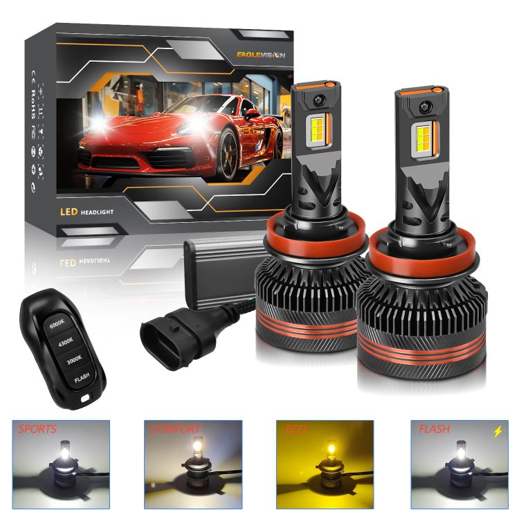 H11 2pcs/Pack 60W 8000LM 6000K Three Color Remote Control Car LED Headlight Bulb - LED Headlamps by buy2fix | Online Shopping UK | buy2fix