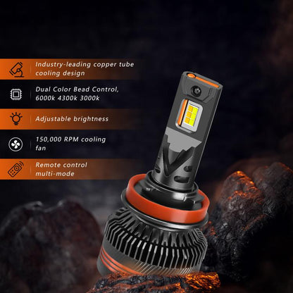 H11 2pcs/Pack 60W 8000LM 6000K Three Color Remote Control Car LED Headlight Bulb - LED Headlamps by buy2fix | Online Shopping UK | buy2fix
