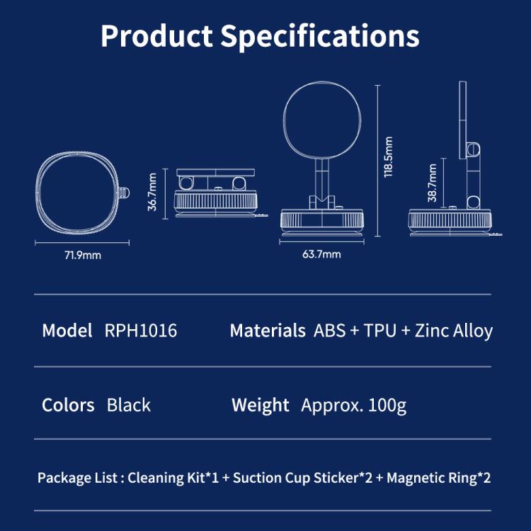 ROCK Q16 RPH1016 Car Electric Vacuum Suction Cup Magnetic Phone Holder(Black) - Universal Car Holders by ROCK | Online Shopping UK | buy2fix