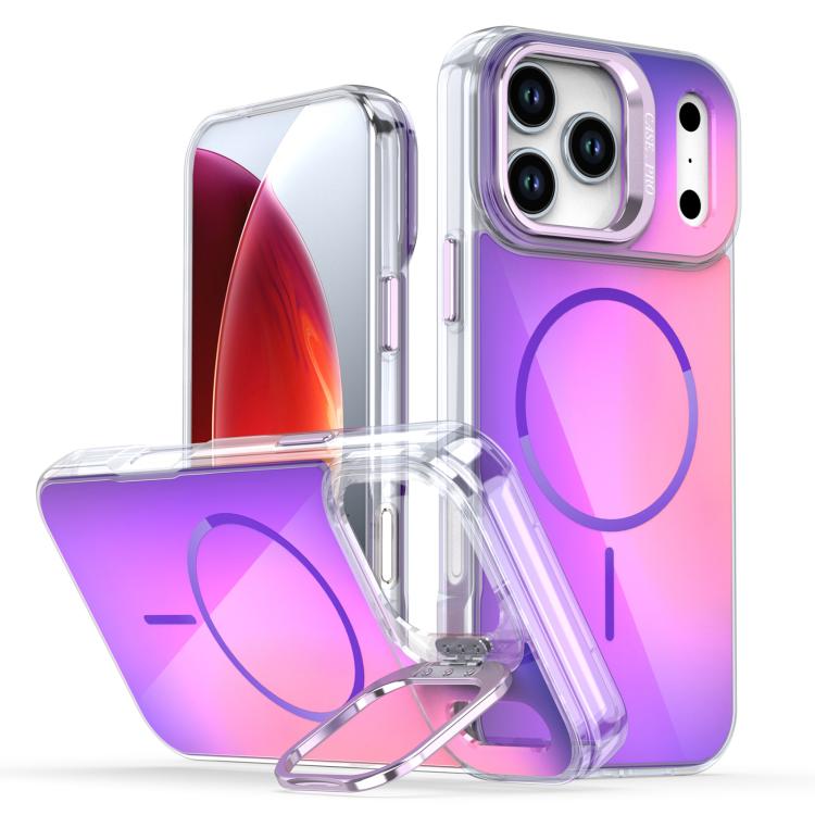 For iPhone 17 Pro Max Gradient Discolor Lens Kickstand Magsafe Phone Case(Purple) - iPhone 17 Pro Max Cases by buy2fix | Online Shopping UK | buy2fix