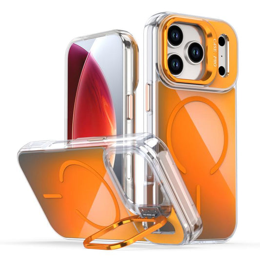 For iPhone 17 Pro Gradient Discolor Lens Kickstand Magsafe Phone Case(Orange) - iPhone 17 Pro Cases by buy2fix | Online Shopping UK | buy2fix