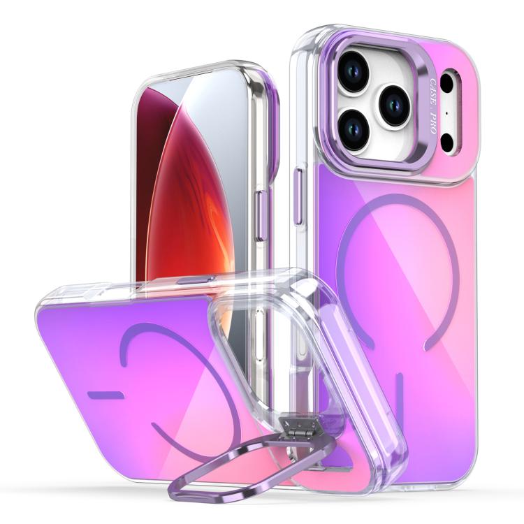 For iPhone 17 Pro Gradient Discolor Lens Kickstand Magsafe Phone Case(Purple) - iPhone 17 Pro Cases by buy2fix | Online Shopping UK | buy2fix